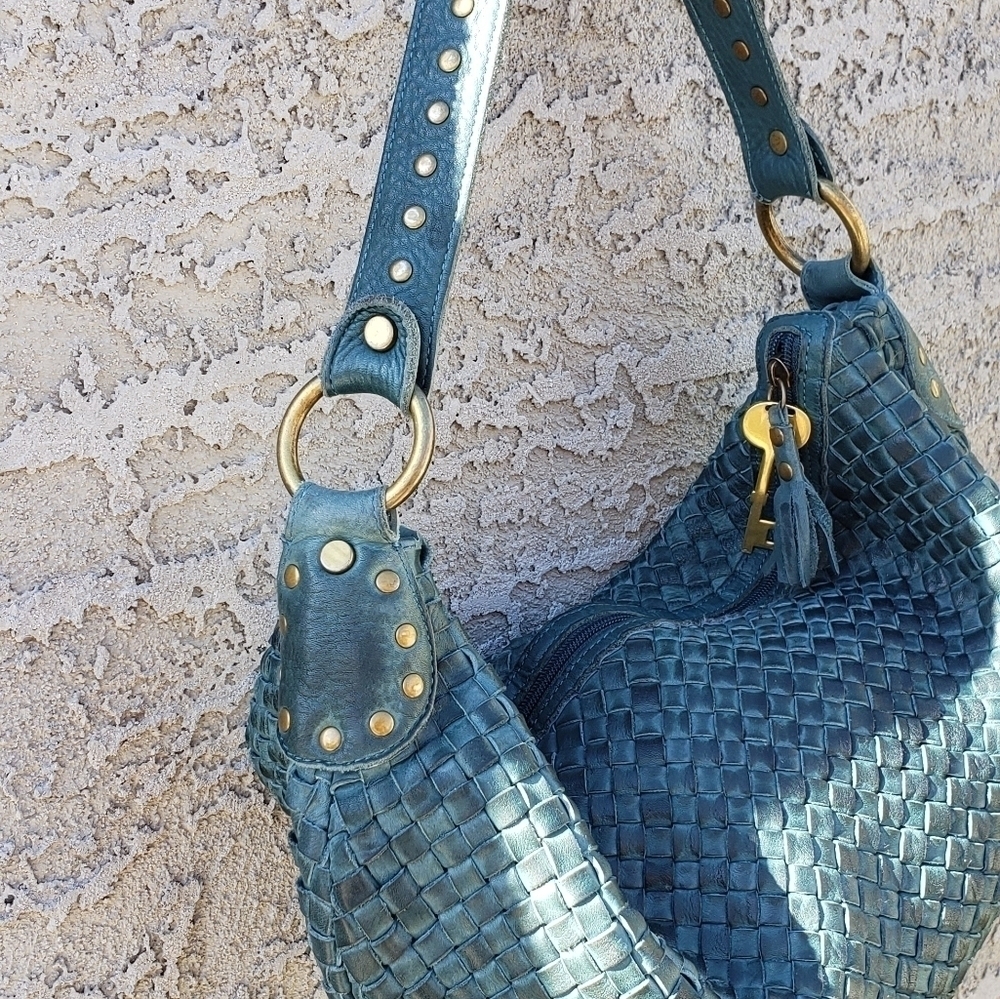 RARE FOSSIL‎ Woven Leather Hobo Bag - Picture 6 of 12